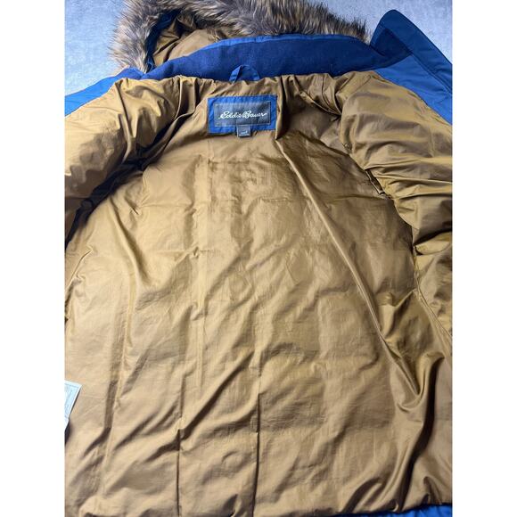 Eddie Bauer Goose‎ Down Blue Hooded Fur Winter Parka Coat Size Small - Picture 8 of 9